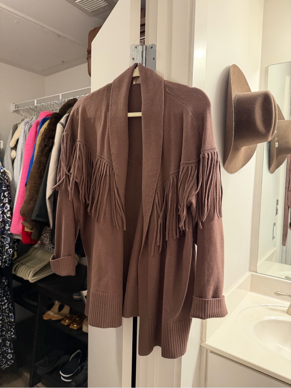Banana Republic Brown Fringe Open-Front Cardigan